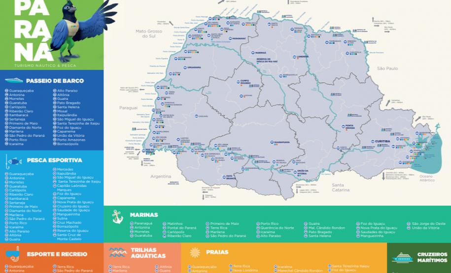 Governo do Paraná divulga mapas com atrativos sobre turismo náutico e ecoturismo